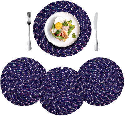 HOMESTIC Round Pack of 4 Table Placemat(Blue, Cotton)