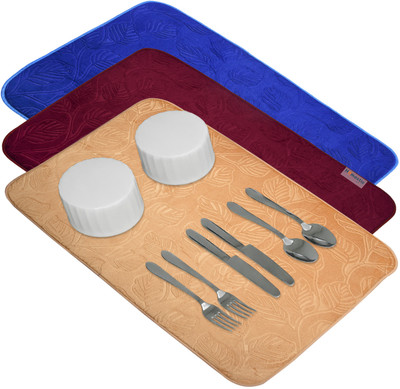 HOMESTIC Rectangular Pack of 3 Table Placemat(Multicolor, Microfibre)