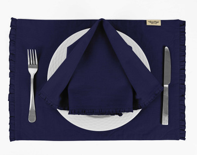 Vargottam Rectangular Pack of 6 Table Placemat(Dark Blue, Cotton)