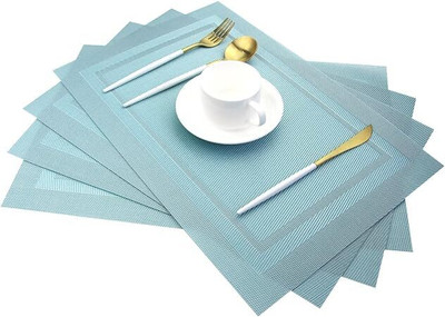 Naidev Rectangular Pack of 4 Table Placemat(Blue, PVC)