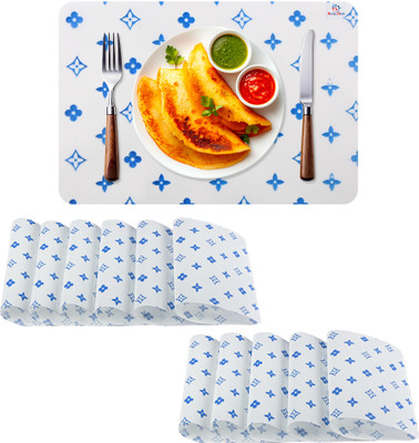 Heart Home Rectangular Pack of 12 Table Placemat(Blue, PVC)