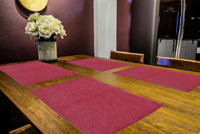 PRAKARTIK Rectangular Pack of 4 Table Placemat(Red, Cotton)