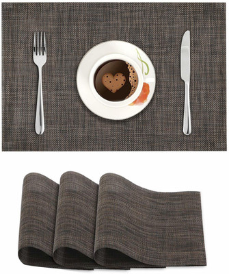 HOKiPO Rectangular Pack of 4 Table Placemat(Brown, PVC)