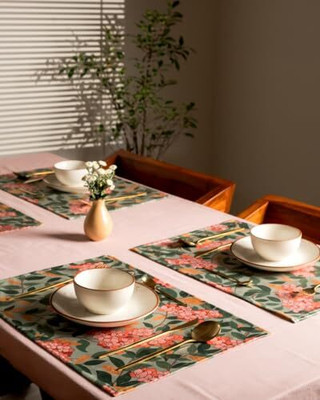 ABOLEE HOMES Rectangular Pack of 1 Table Placemat(Green, Pink, Polyester)