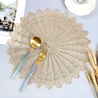 Univara Round Pack of 2 Table Placemat(Gold, PVC)