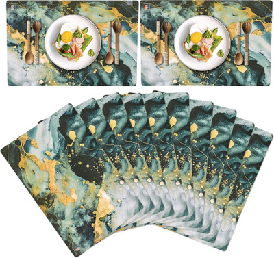 Heart Home Rectangular Pack of 12 Table Placemat(Yellow, PVC)
