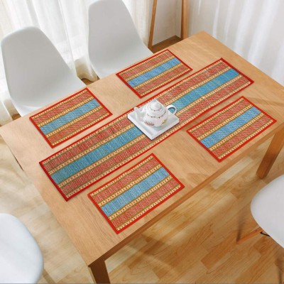 HOKiPO Rectangular Pack of 5 Table Placemat(Red, River Grass)