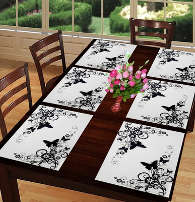 SANRAKSSHAN Rectangular Pack of 6 Table Placemat(Pink, Black, PVC)