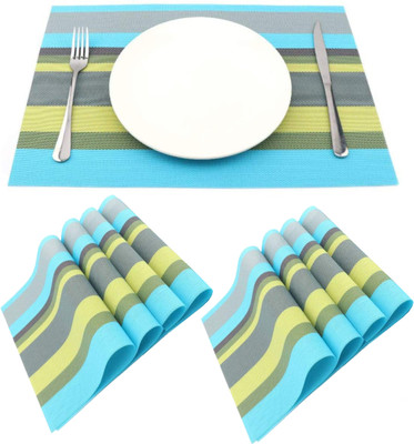 YELONA Rectangular Pack of 8 Table Placemat(Light Blue, Multicolor, PVC)