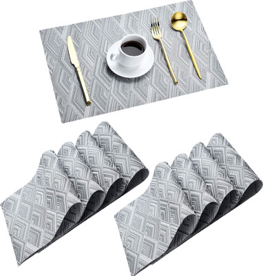 KitchEase Rectangular Pack of 8 Table Placemat(Black, White, PVC)