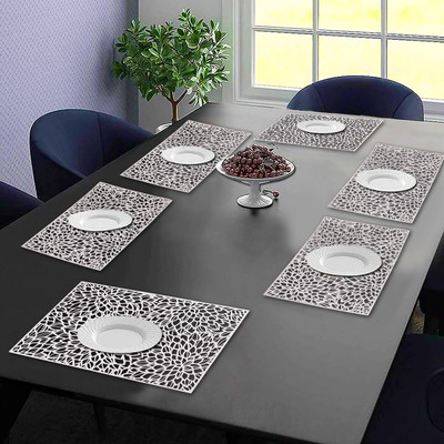 Castle Decor Rectangular Pack of 6 Table Placemat(Silver, PVC)