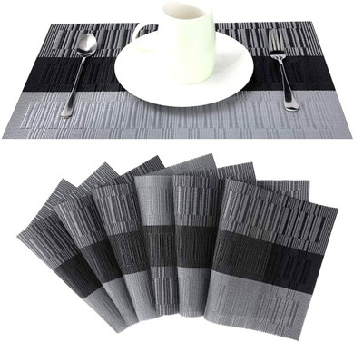 Royalkart Rectangular Pack of 6 Table Placemat(Silver, Black, PVC, Silk)