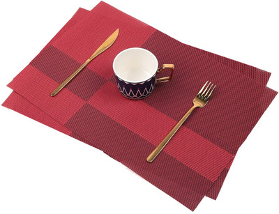 HomeHunt Rectangular Pack of 2 Table Placemat(Maroon, Red, PVC)
