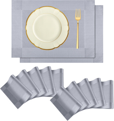 KUBER INDUSTRIES Rectangular Pack of 12 Table Placemat(Silver, PVC)