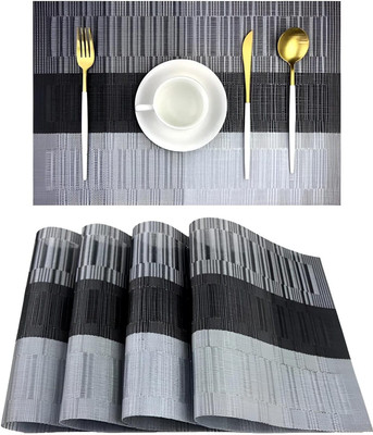 Dobzla Rectangular Pack of 4 Table Placemat(Silver, Black, PVC)