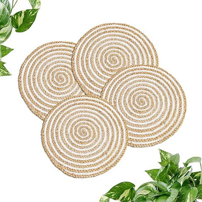 SIYA TEXTILES Round Pack of 4 Table Placemat(Beige, Cotton)