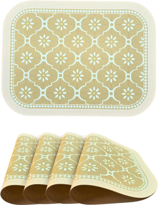 Lellow Rectangular Pack of 4 Table Placemat(Light Green, Beige, Leather)