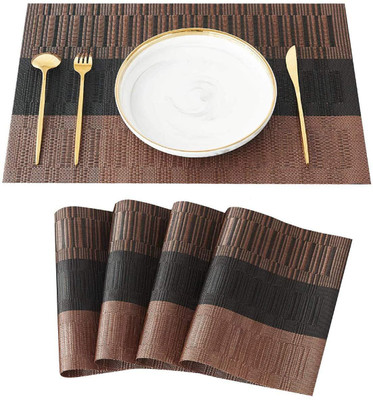 Dhyankeshwer Rectangular Pack of 4 Table Placemat(Brown, PVC)