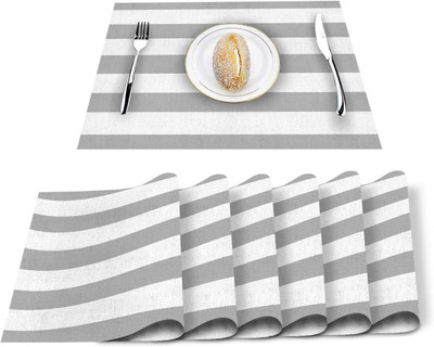UniKart Rectangular Pack of 6 Table Placemat(White, Grey, PVC)