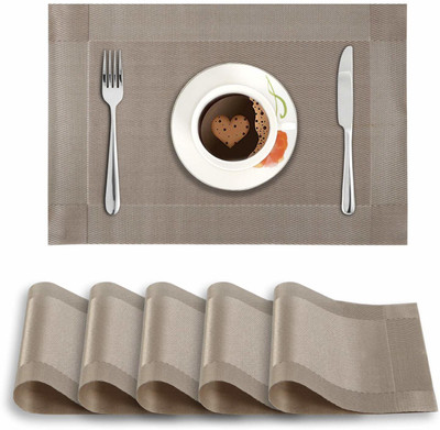HOKiPO Rectangular Pack of 6 Table Placemat(Brown, PVC)