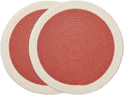 SIYA TEXTILES Round Pack of 2 Table Placemat(Red, Jute)