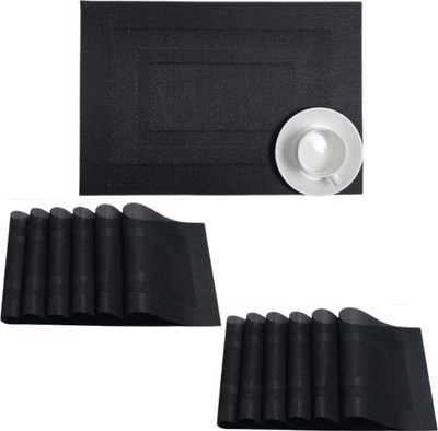 Naidev Rectangular Pack of 12 Table Placemat(Black, PVC)