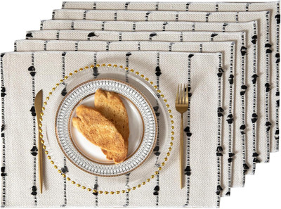 ALSTONIA Rectangular Pack of 6 Table Placemat(Black, White, Cotton)