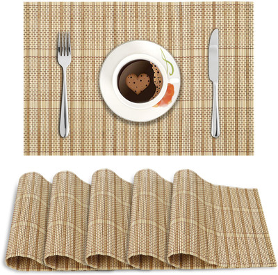 HOKiPO Rectangular Pack of 6 Table Placemat(Beige, Natural Bamboo)