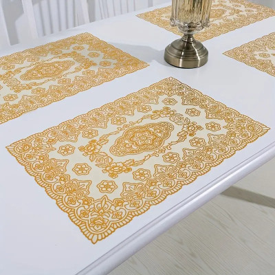 DELHI PVC CORP Rectangular Pack of 4 Table Placemat(Gold, PVC)