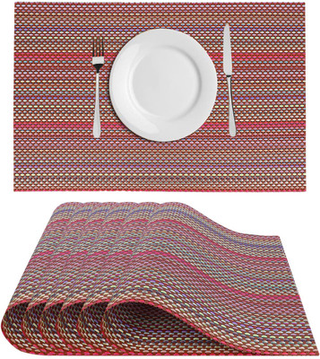 Castle Decor Rectangular Pack of 6 Table Placemat(Maroon, PVC)