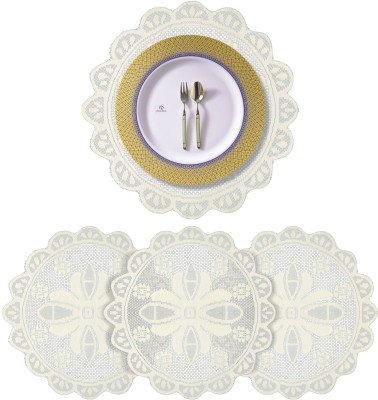 Heart Home Round Pack of 4 Table Placemat(White, Cotton)