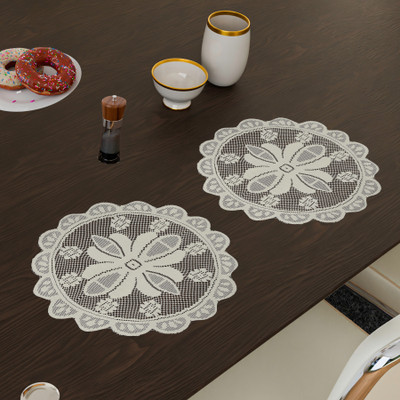 KUBER INDUSTRIES Round Pack of 2 Table Placemat(White, Cotton)
