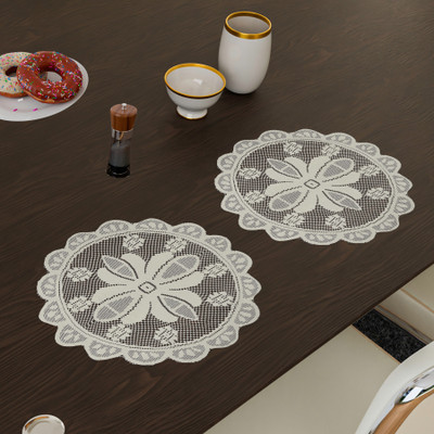 KUBER INDUSTRIES Round Pack of 2 Table Placemat(Yellow, Cotton)