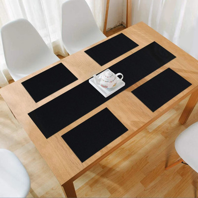 HOKiPO Rectangular Pack of 5 Table Placemat(Black, PVC)
