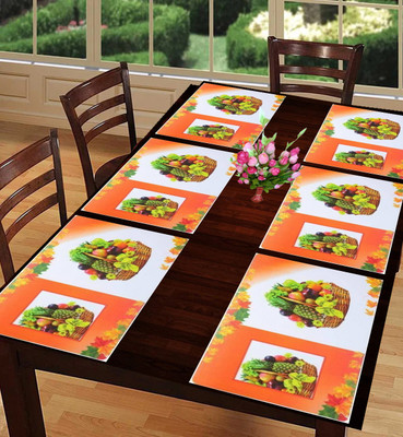 SANRAKSSHAN Rectangular Pack of 6 Table Placemat(Orange, PVC)