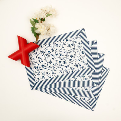 BBM Rectangular Pack of 4 Table Placemat(Blue, Cotton)