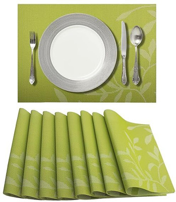 DANSR Rectangular Pack of 8 Table Placemat(Green, Polyester)