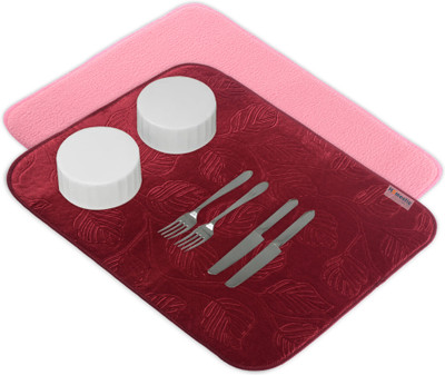 HOMESTIC Rectangular Pack of 2 Table Placemat(Maroon, Pink, Microfibre)