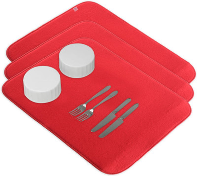 Heart Home Rectangular Pack of 3 Table Placemat(Red, Microfibre)