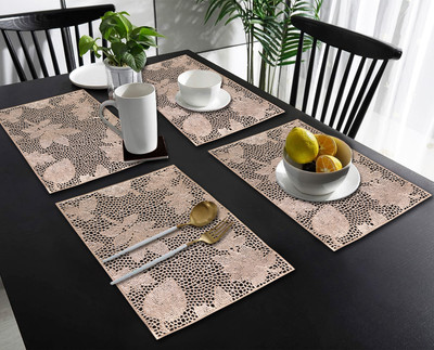 Dakshya Industries Rectangular Pack of 4 Table Placemat(Gold, PVC)