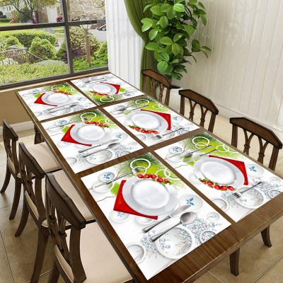 REVEXO Rectangular Pack of 6 Table Placemat(Green, PVC)