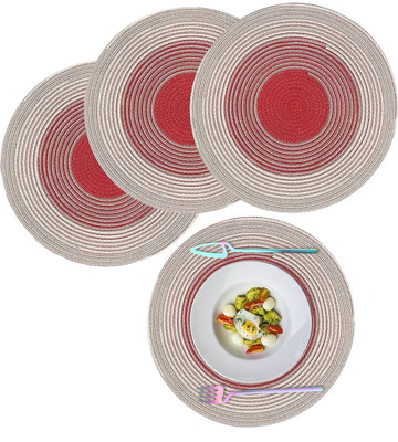 HEXONIQ Round Pack of 4 Table Placemat(Red, Cotton)