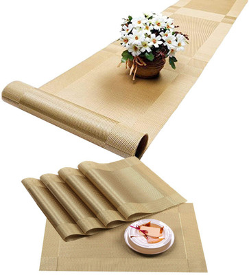 Luxula Rectangular Pack of 6 Table Placemat(Gold, PVC)