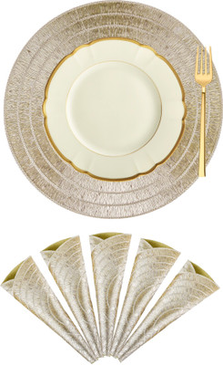 KUBER INDUSTRIES Round Pack of 6 Table Placemat(Gold, Leather)