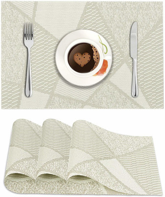 HOKiPO Rectangular Pack of 4 Table Placemat(Beige, PVC)