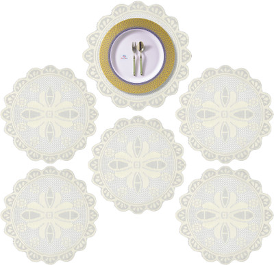 Heart Home Round Pack of 6 Table Placemat(White, Cotton)