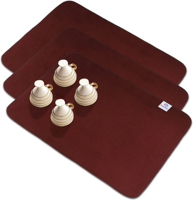 Heart Home Rectangular Pack of 3 Table Placemat(Maroon, Microfibre)