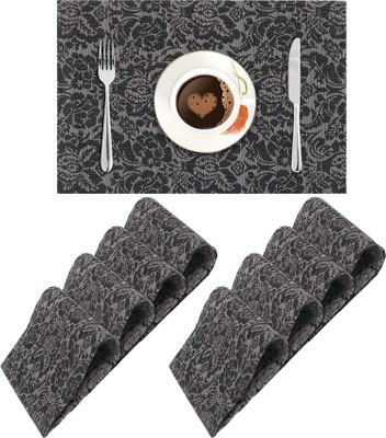 YELONA Rectangular Pack of 8 Table Placemat(Black, Grey, PVC)