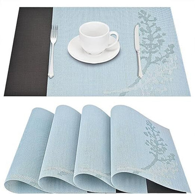 DANSR Rectangular Pack of 4 Table Placemat(Light Blue, Polyester)