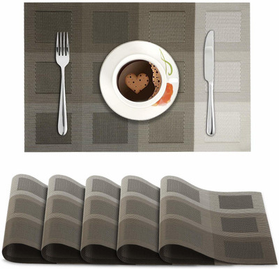 HOKiPO Rectangular Pack of 6 Table Placemat(Brown, PVC)